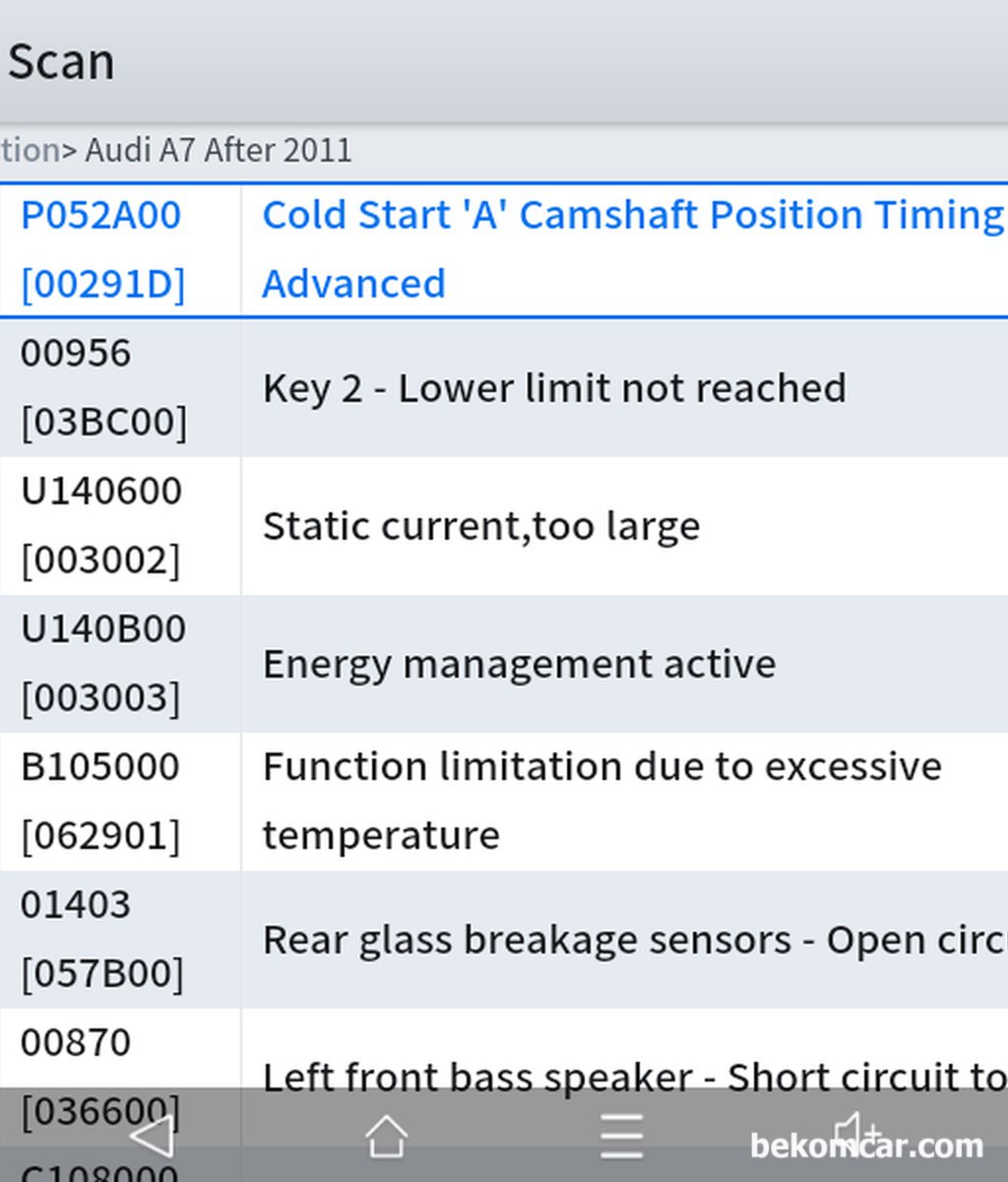 2012년 아우디 A7 3.0t 고장코드가 'P052A00' Cold Start 'A' Camshaft Position Timing Over-Advanced' 라고 뜹니다. 정비비 비쌀까요?|ベコムカー (bekomcar)