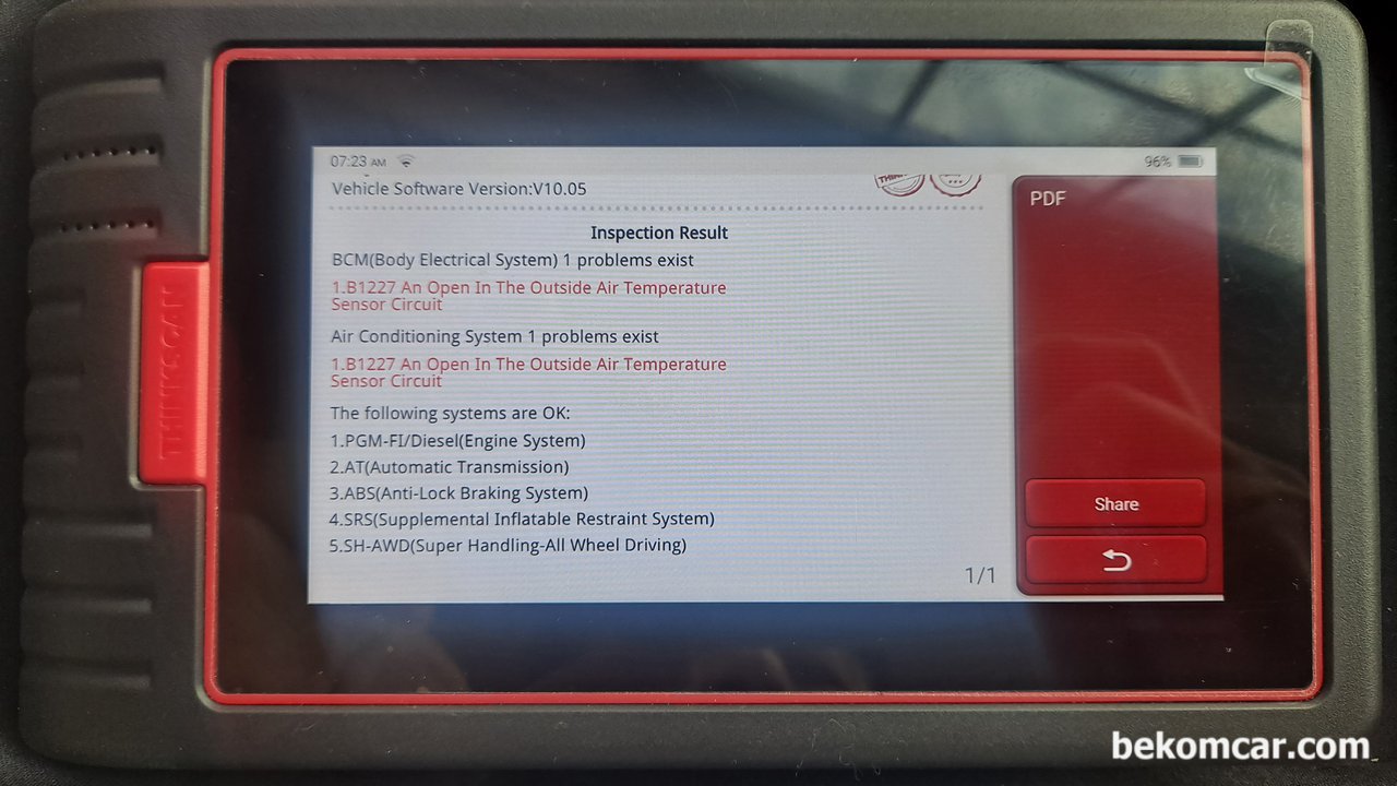 진단기 고장코드, 설명을 잘 해석해야 한다, 고장코드 설명중에 Battery Voltage Failure, Internal Power Source Failure 가 있다. 진단기로 고장코드 지운후에 다시 스캔한 결과이다. 전원과 관련된 고장코드가 사라졌다. 차량은 혼다 레전드 로 혼다클럽 회원 차량이다.|ベコムカー (bekomcar)