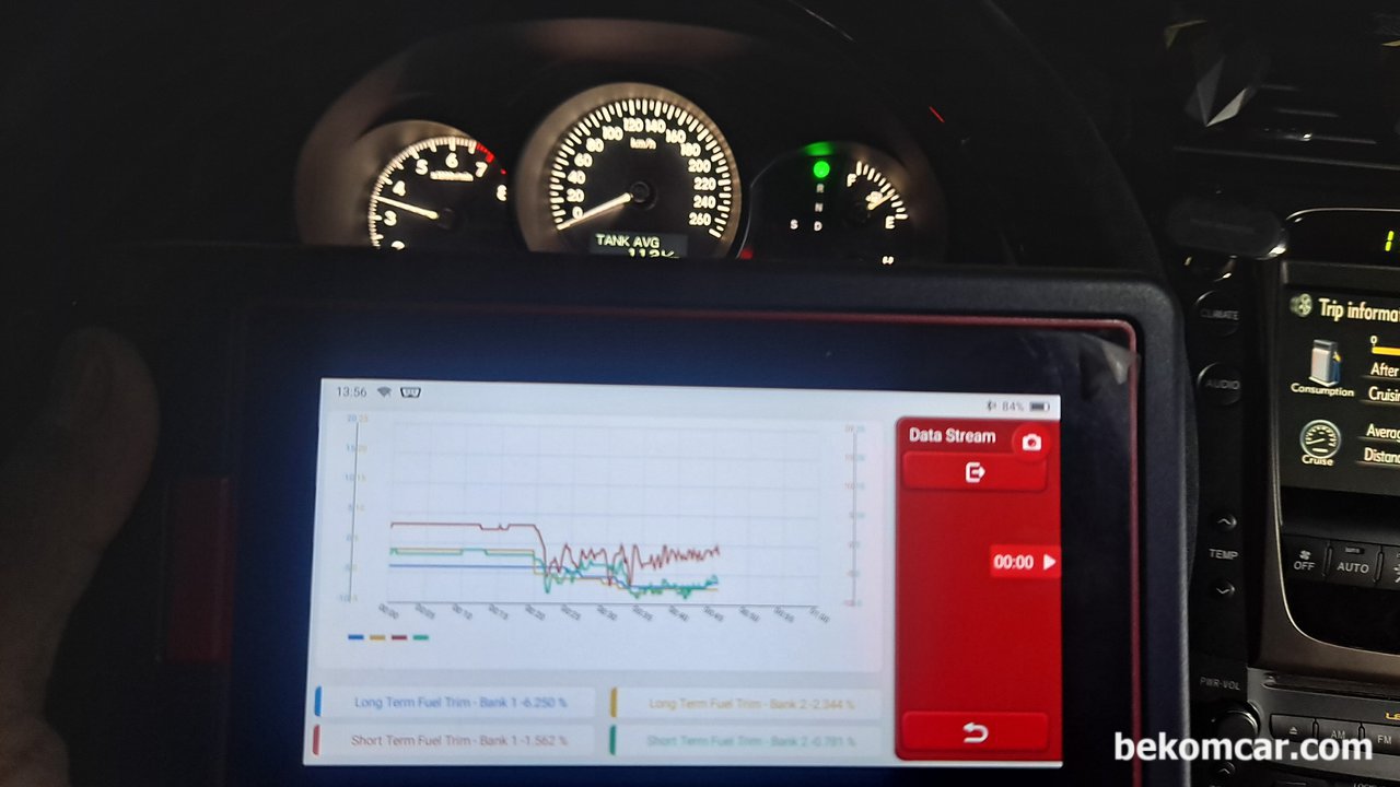 렉서스 GS350 차량, 연료보정값 진단 분석, 렉서스 GS350 차량, 베콤카 검진중 SLA1의 일부인 연료보정값 진단 분석, +-3.00~4.500% 이내로 공연비등 상태가 좋은것으로 판단되었다.|贝科姆汽车 (bekomcar)