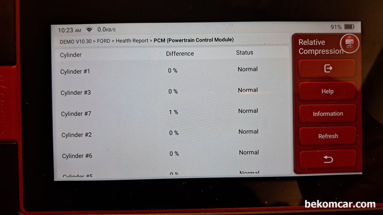 Ford 포드자동차 파워밸런스 및 실린더압축 측정, 실화가 발생하거나 출력부족 혹 부조가 심하거나 등 운행성에 영향을 주는경우 각 실린더별 압축압력 차이를 측정하는데, 포드 자동차의 경우에는 진단기로 압축압력 측정이 가능하게 소프트웨어를 제공한다. 차 차량도 이러한 기능을 제공해주면 좋겠다.|bekomcar.com