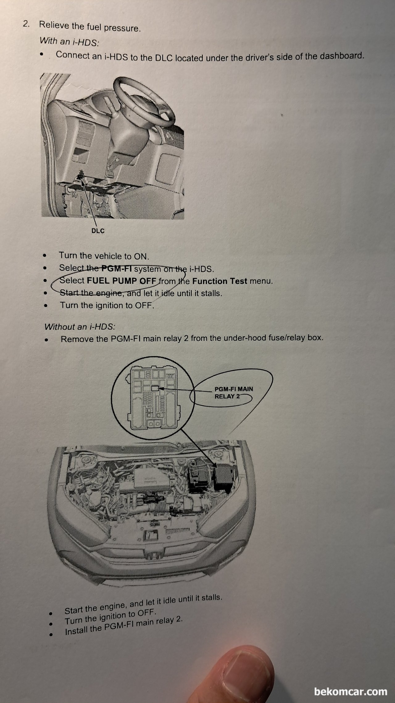 혼다 1.5T PGM-FI 릴레이2 와 연료펌프작동 중지법, 혼다 1.5T PGM-FI 릴레이2 와 연료펌프작동 중지법이다. 진단기 와 수작업 방법이다. 진단기로 인젝터 전부 중지하거나, 연료펌프 중지하거나, 연료펌프 릴레이 제거하는등 방법이 있다. 자료제공: 혼다자동차|베콤카 중고차구매진단