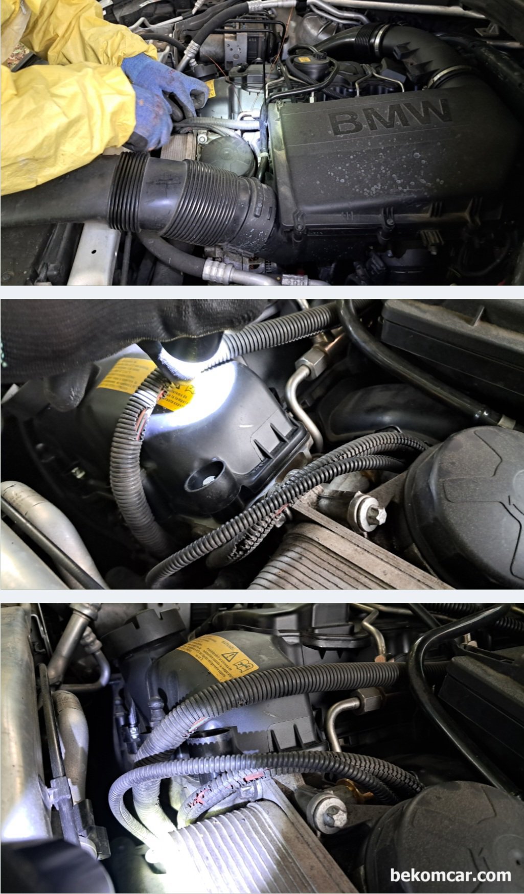 매연저감 연비향상 모듈 DCM7000설치 (BMW X6), DCMETECH 엔지니어가 BMW X6 에 배선 점검후 매연저감 & 연비향모듈 DCM7000 을 설치하고 있다.|بيكومكار (bekomcar)