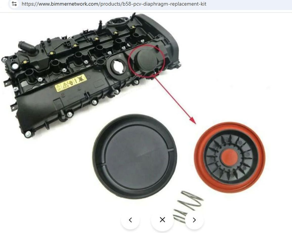 BMW G12 B58엔진 PCV (오일세퍼레이터), 머플러 흰연기와 소음의 원인가능성, BMW B58엔진 G12, 소음과 흰 매연 발생시 밸브커버 상단 엔진오일 투입구 바로 옆에 있는 PCV (오일세퍼레이터)를 점검해본다. Credit: bimmernetwork.com|贝科姆汽车 (bekomcar)