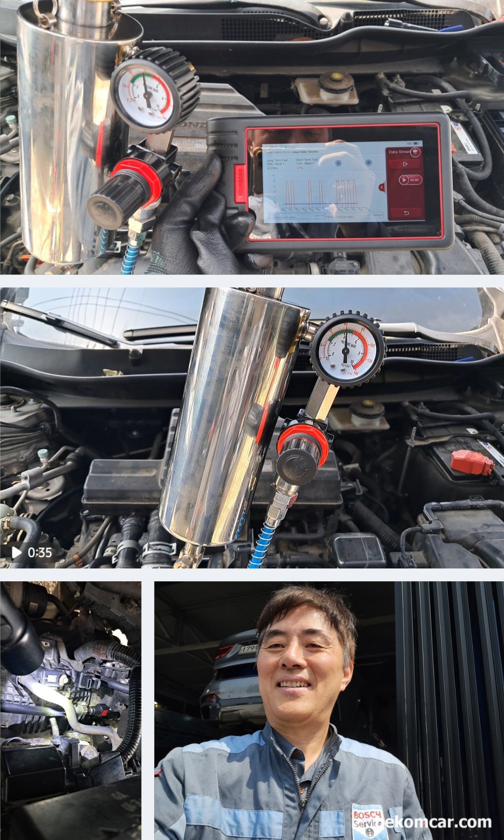 혼다 CRV 6세대 차량입니다. 엔진경고등이 켜지면서 차량이 심하게 흔들리면서 '파워시스템 및 배기시스템 이상 ' 메시지가 켜집니다. 벌써 몇 번째 이러네요, 혼다 CRV 5세대 1.5T 차량이다. 공연비혼합비 농후가 심하게 있고, 머플러에 매연냄세가 심하다. 인실린더 내시경 점검과 정밀진단 결과 인젝터고장으로 판단된다. 인젝터 크리너를 사용하여 해결하고자 하였지만 결국 인젝터 크리닝으로는 해결하지 못 했다. 인젝터 교체를 해야하는 상황이다.|bekomcar.com