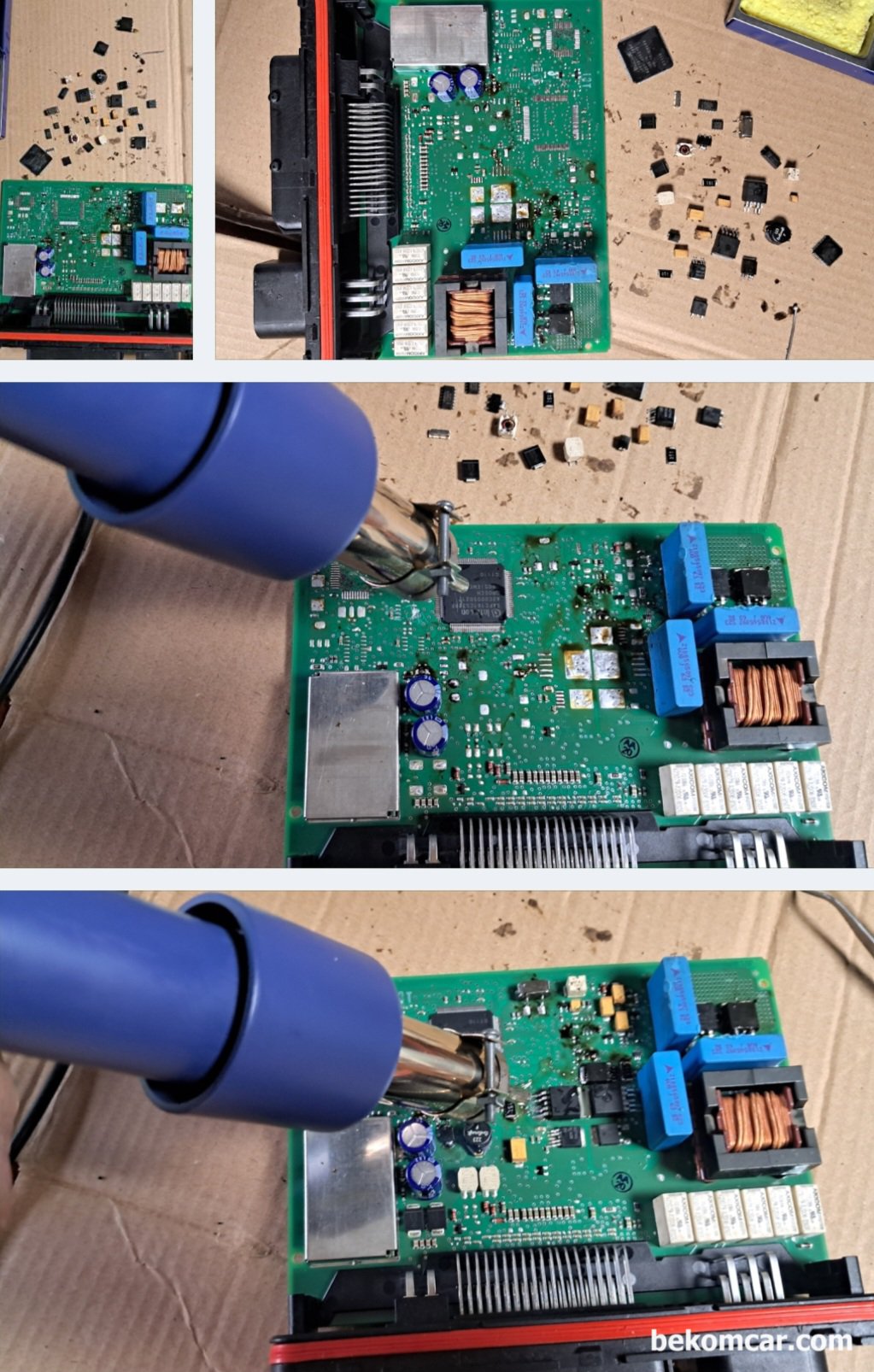 폭스바겐 3D0 909 137 F 5WK48505A & Honda ABS Module ECU PCB, Hot Air Gun 솔더링 장비와 일반 아이언 팁을 이용하여 작업한다. SMD 종류와 특히 IGBT등의 경우 열풍기 형태 솔더링 장비를 사용하는것이 작업성이 좋은것 같다.|بيكومكار (bekomcar)
