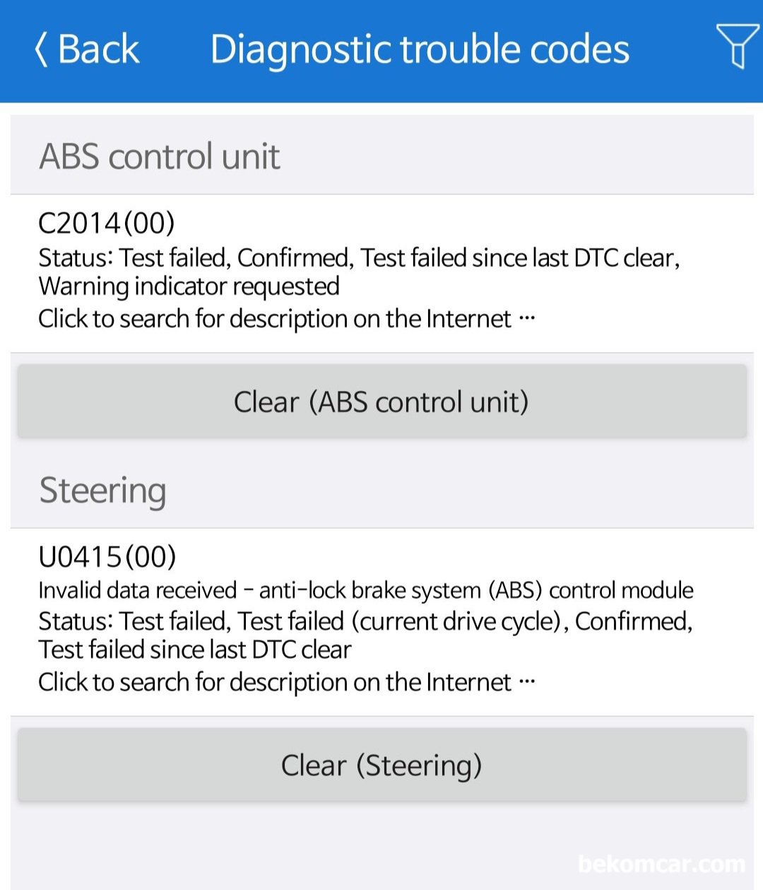 벤츠 2014년 W212 고장코드가 C2014, U0415, C0343 이 뜨고 계기판에 'PRE-SAFE' '사각지대 Assist' 작동안함 이 뜹니다. 어떤것부터 점검해 봐야 할 까요?, 벤츠 2014년 W212 고장코드가 ABS Control Unit C2014, Steering U0415 고장코드가 스캔됨.|베콤카 차량정밀진단