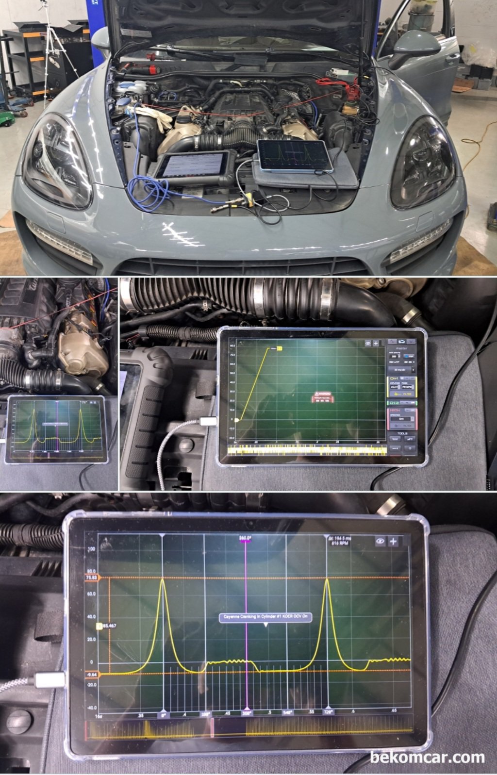 자동차 캔 통신등 진단시 필수 오실로스코프, Martin Loren HScope 국내 대리점 계약 완료. 사전주문 접수중, 실제 베콤카에서 Martin Loren 512Max 스코프와 HScope 프로그램을 이용하여 P0016 고장코드 진단하고 있는 포르쉐 카이엔 이다. 베콤카는 꾸준히 정비사가 필요한 솔루션을 발굴하여 공급하고자 한다. 단순하게, 정비사 눈 높이에서 필요한 장비, 돈 벌어주는 장비, 고객 만족 높여주는 장비, 오진 줄여주는 장비, 이것 저것 교체하지 않고 꼭 필요한것만 교체하는 정비 를 도와주는 솔루션과 교육을 함께 제공 하는것이다.|贝科姆汽车 (bekomcar)