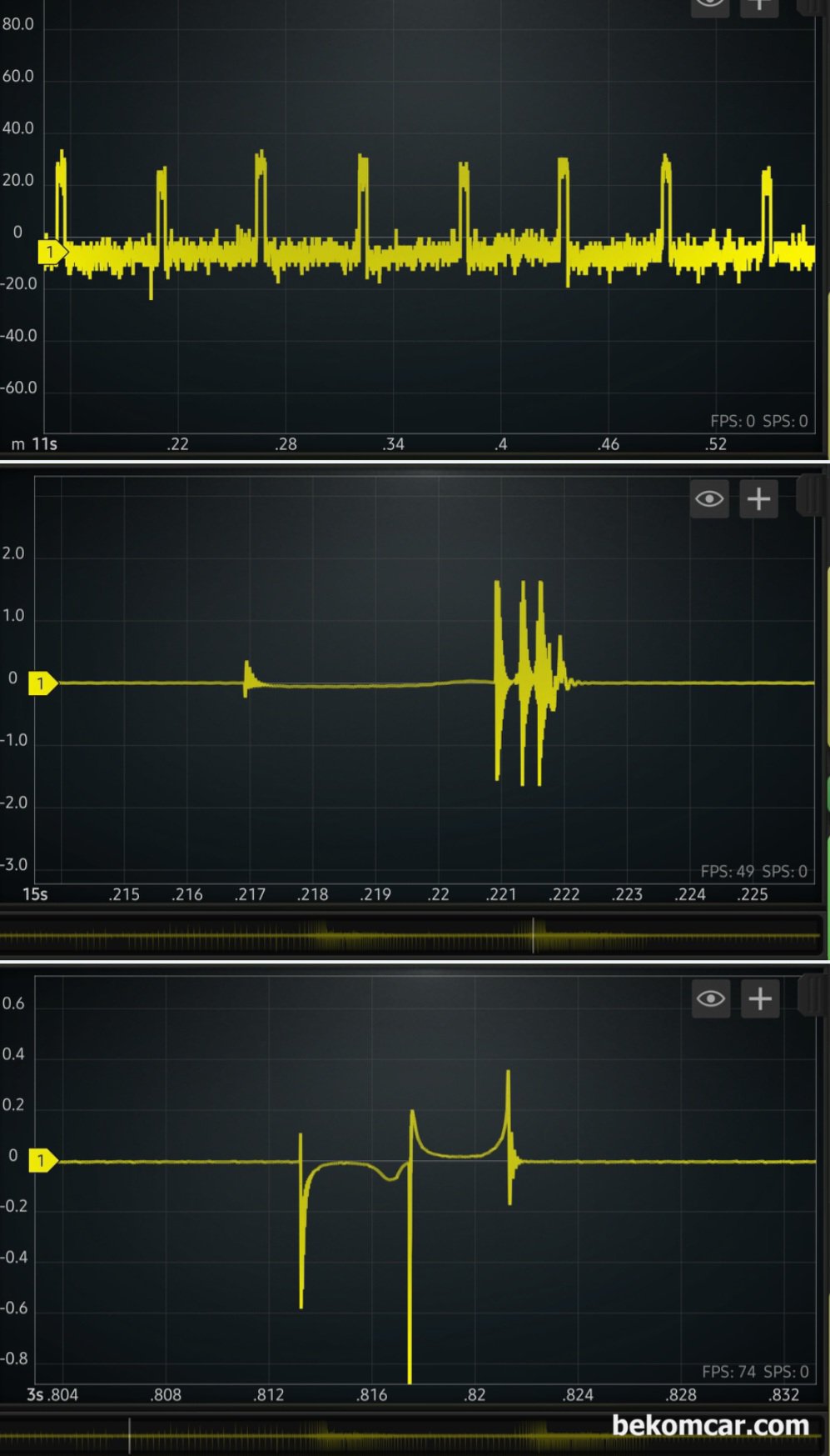 2006년 르노삼성 SM7 2.3L V6 P0303 실화진단 (점화2차파형, 점화코일. 플러그), 2006년 르노삼성 SM7 2.3L V6 P0303 실화진단 과정 기록이다. 점화2차 파형을 측정한다.|بيكومكار (bekomcar)
