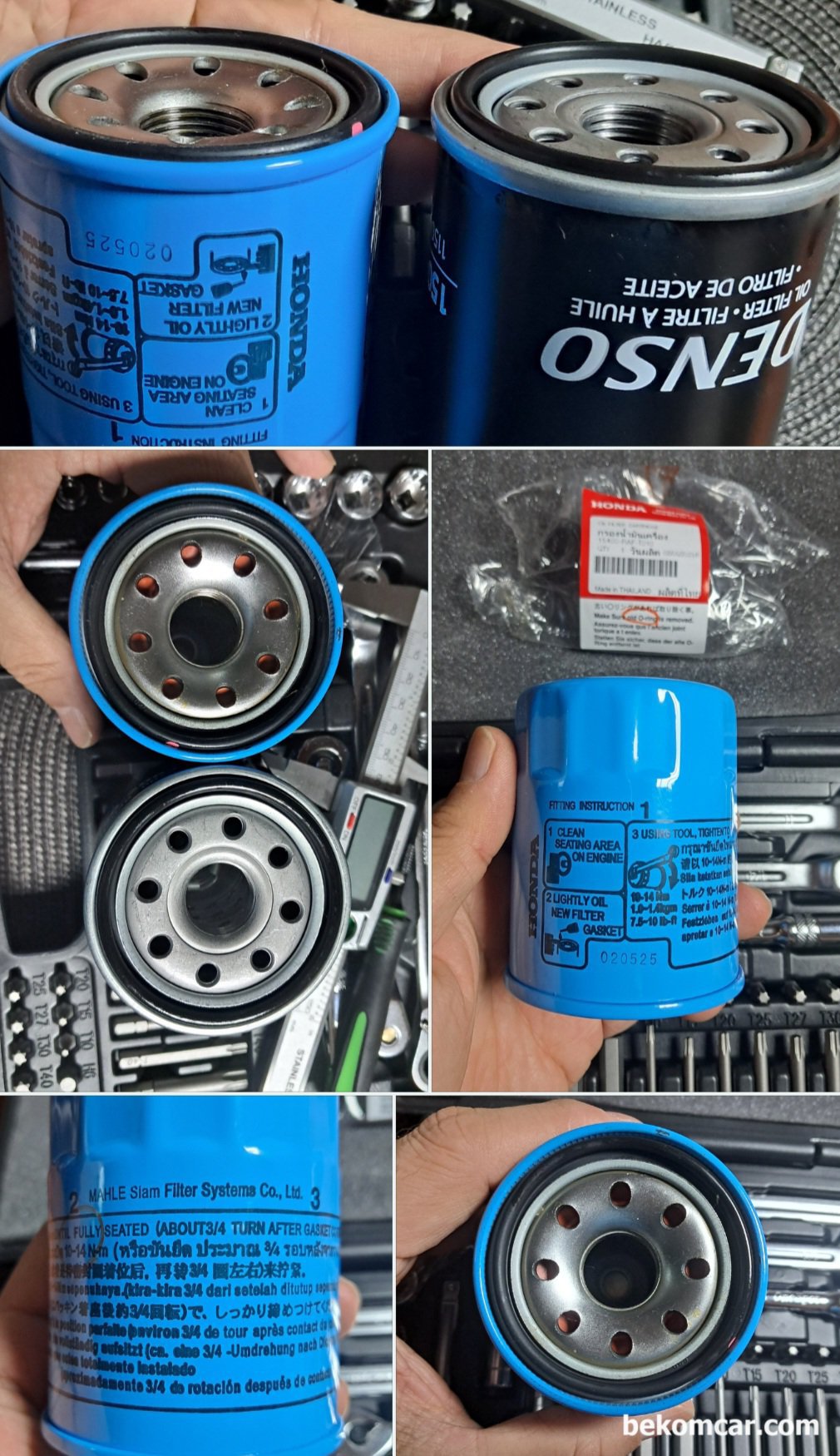 혼다자동차 및 렉서스 토요타 덴소 깡통 엔진오일 필터  비교자료, 혼다 엔진오일필터 에 적혀있는 사용법에 한글은 없다. 8개 언어가 표시되어 있고 토크는 10~14Nm 정도이다. 손으로 힘 껏 잠그는 정도면 충분한다.|bekomcar.com