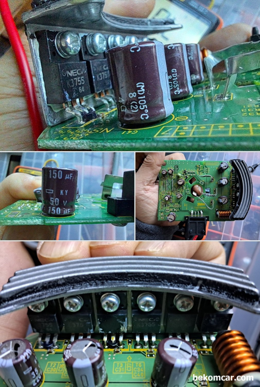 혼다 시빅 8세대 하이브리드 IMA IPU팬모터, P1634 충전불가 고장코드, 혼다 시빅 하이브리드 8세대 IMA IPU팬모터 모듈사진으로 캐페시터, 코이, TR, 4핀 코넥터 등 확대하여 사진으로 기록을 남긴다.  12V 배터리가 충전되지 않는 현상으로  P1634 고장코드가 있는경우이다.|ベコムカー (bekomcar)