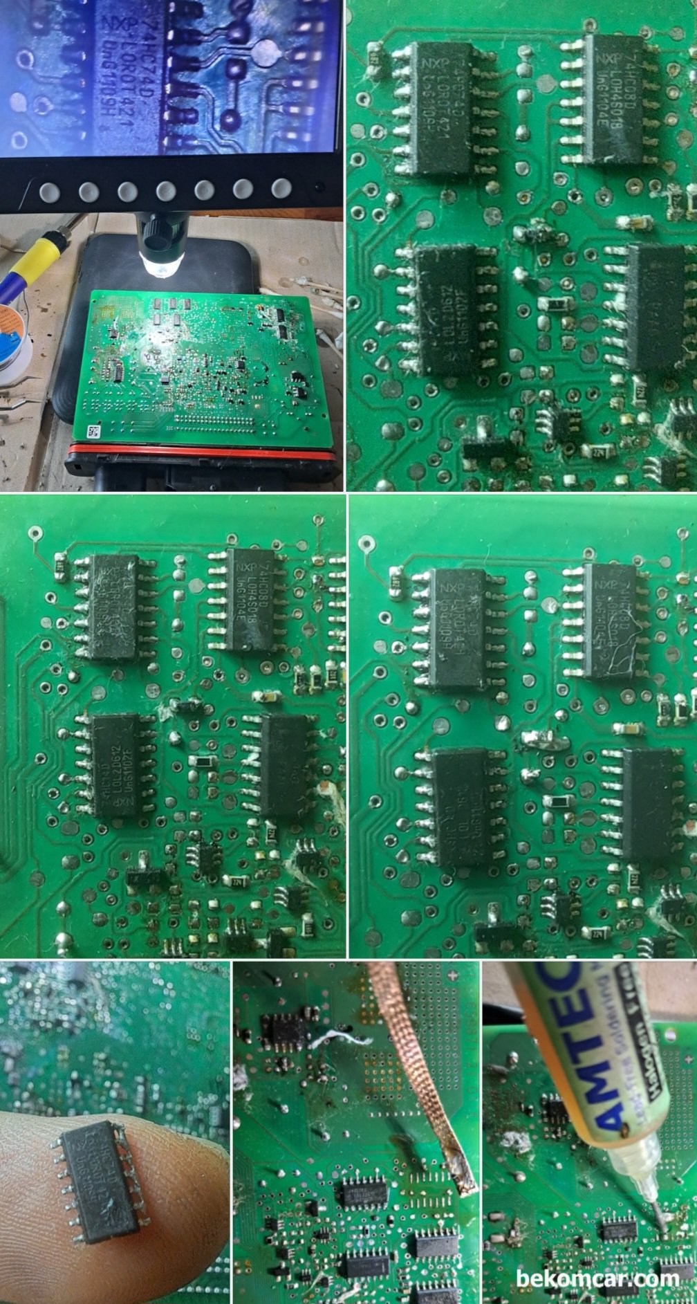 ECM등 자동차 전장장치 모듈 PCB 칩 작업기록, 솔더링 작업시에는 각종 장비들이 필요하다. 확대경이나 현미경, 솔더링 위그, 플럭스 등 이 필요하다. 플럭스는 AMTECH 사를 주로 사용하고 솔더링 아이언등은 MECHANIC 브랜드를 선호한다.|ベコムカー (bekomcar)