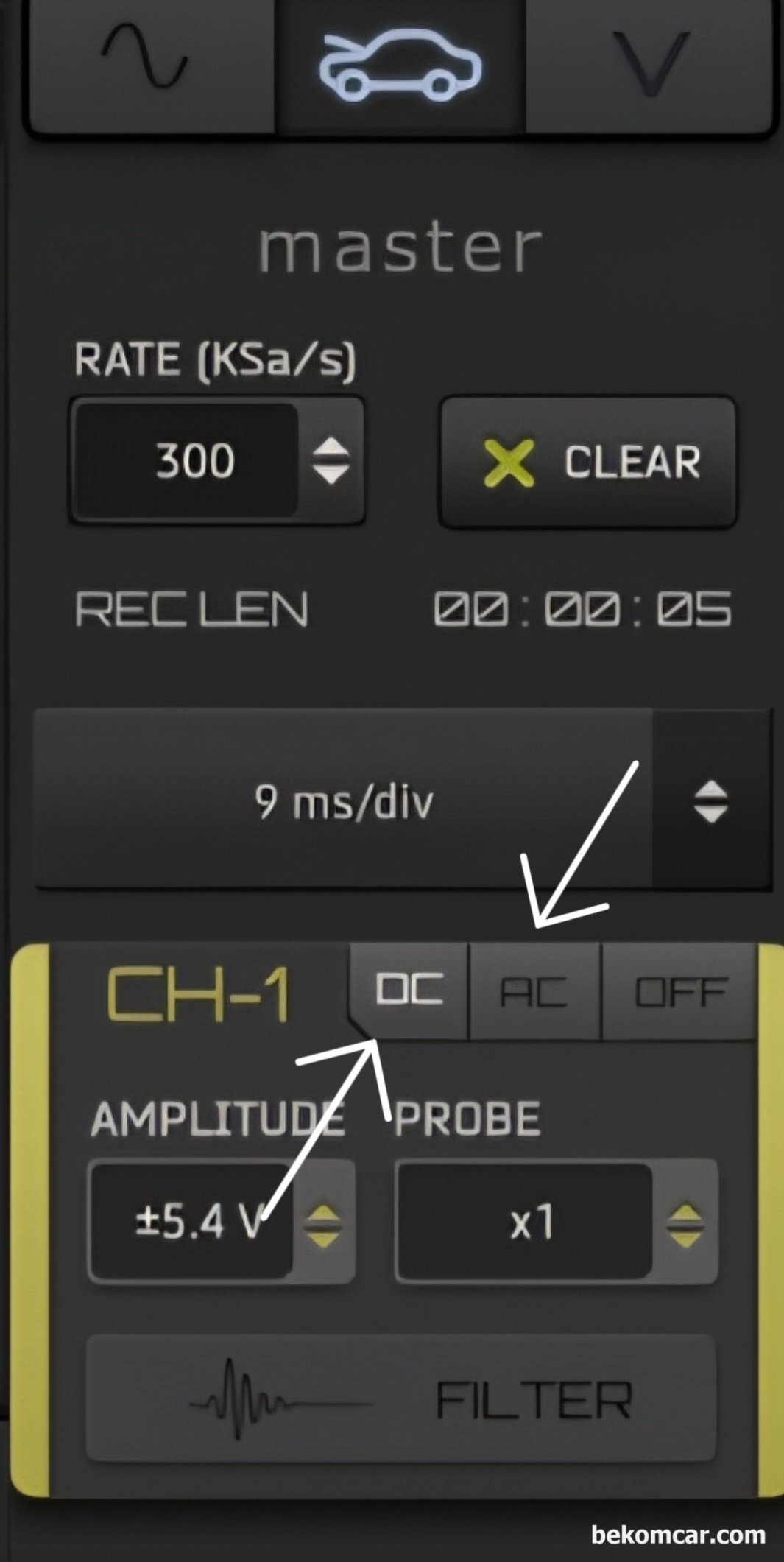 오실로스코파형 측정시 커플링 DC & AC 확인 중요성, 오실로스코파형 측정시 커플링 DC AC 확인 중요성. 옵션에서 DC 혹 AC를 잘 선택해야 한다.|贝科姆汽车 (bekomcar)