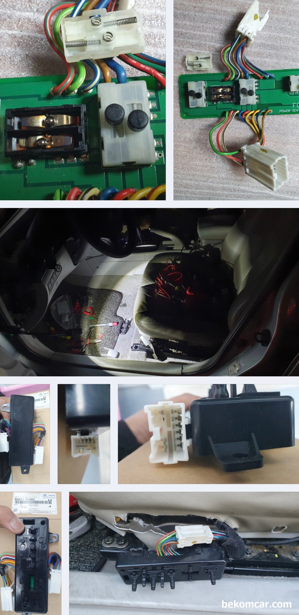 현대 NF쏘나타 전동의자 스위치불량, 단순 스위치 교환후 정상작동, 현대자동차 최대 장점이다. 전국 어디에서든 쉽게 정비가 가능하고 부품 역시 대부분 당일 구매가 가능하다. 일산 현대모비스 대리점에서 NF쏘나타 운전석 전동시트 스위치를 구매하여 교환했다. 의자가 앞 뒤로 그리고 등받이 역시 앞 뒤로 잘 움직인다.|베콤카 차량정밀진단