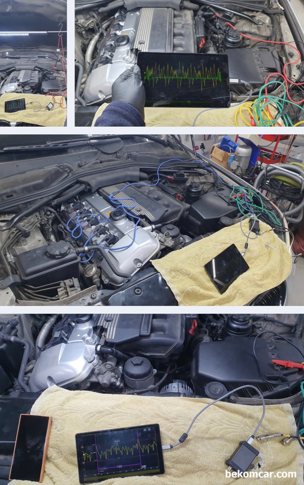 베콤카 현장출장 정비사 교육, 서울의 한 정비소, 베콤카 현장출장 정비사 교육으로 1채널에서 4개 점화파형 측정방법 및 파형기본이해 실습을 했다. 정비사에게 필요한 필수적인 교육이라고 생각한다. 장비는 HS512Max 오실로스코프 와 ROTKEE 다중실린더 점화프로브등 을 활용했다.|ベコムカー (bekomcar)