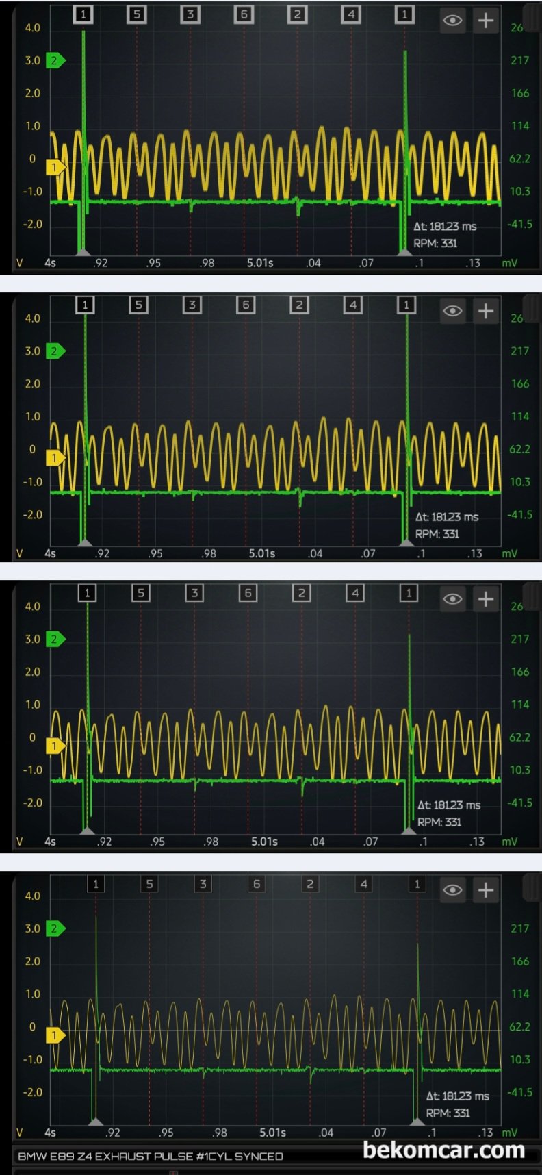 HS512Max 자동차전용 오실로스코프 파형두께 세팅하기, 순서대로 4dp 3dp 2dp 1dp 두께이다. HS512Max 자동차전용 오실로스코프는 사용자 편리성이 매우 좋다. 사용자별 환경에 맞게 파형 두께를 설정하면 된다.|贝科姆汽车 (bekomcar)