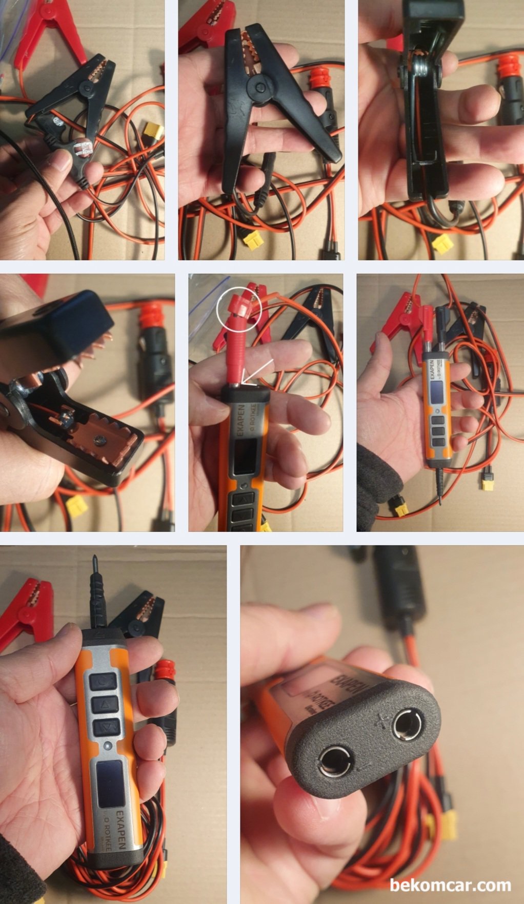 전기진단 정비에 필수, ROTKEE ExaPen 신 개념 회로테스터기, ROTKEE ExaPen 신 개념 자동차 회로테스터 여러가지 구성품 사진들이다. 30V까지 지원되어 승용차 상용차등 각 종 전기고장 진단에 사용된다. 일부 연결부분은 약한 부분이 있다. 그래서 단단하게 테이핑 등 해 주는것도 좋다.|贝科姆汽车 (bekomcar)