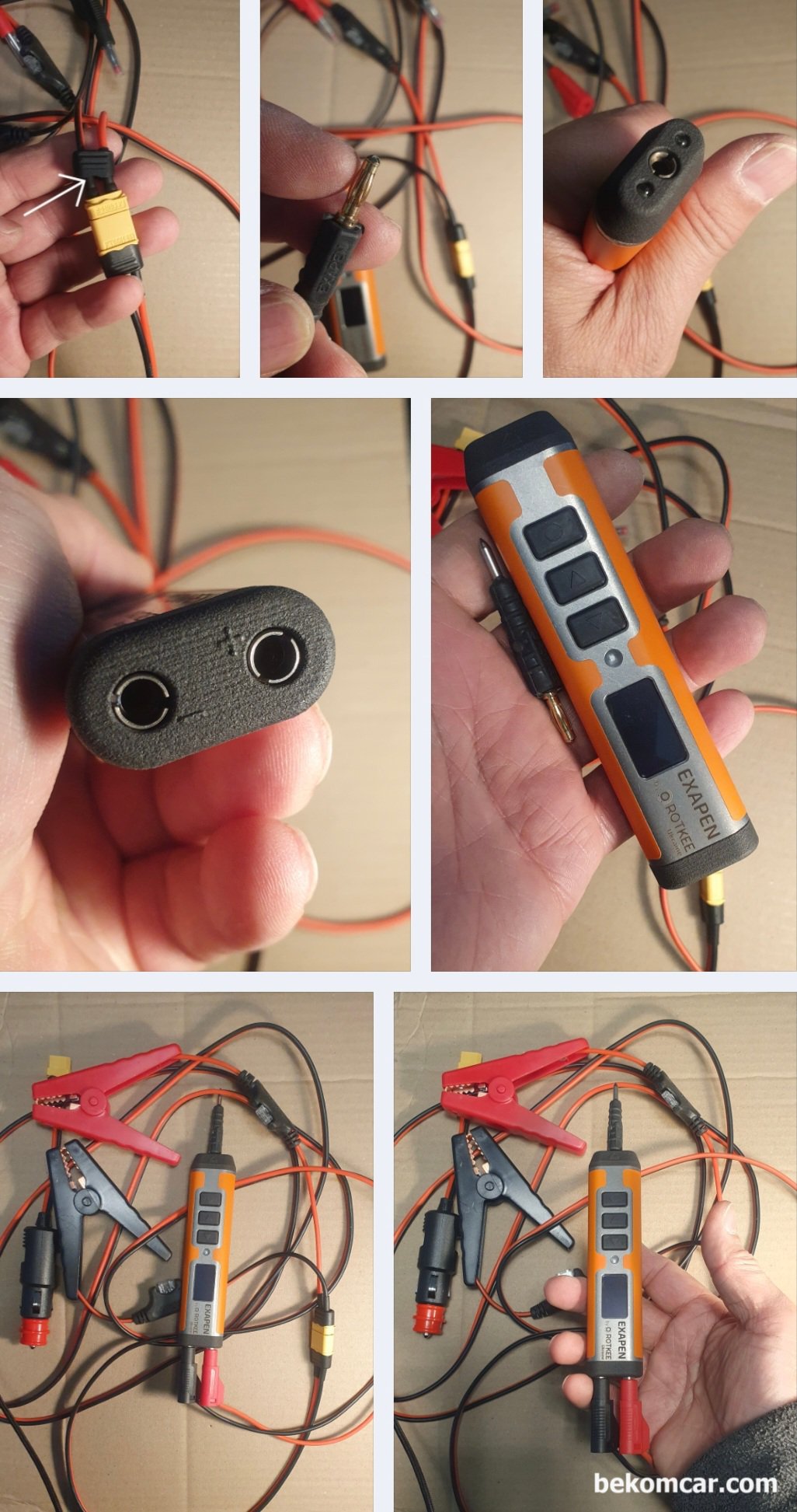 전기진단 정비에 필수, ROTKEE ExaPen 신 개념 회로테스터기, ROTKEE ExaPen 신 개념 자동차 회로테스터 여러가지 구성품 사진들이다. 30V까지 지원되어 승용차 상용차등 각 종 전기고장 진단에 사용된다.|贝科姆汽车 (bekomcar)