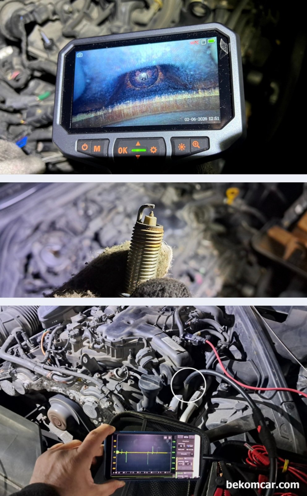 현대자동차 G80 DH 3.3L GDI P0171 P0036 진단기록, 현대자동차 G80 DH 3.3L GDI, 공연비희박 P0171 & 뱅크1 촉매하단 산소센서2번 P0036 기록이다. 점화파형 및 점화코일 점화플러그 실린더내시경 검사 결과 놀랍게도 카본이 없는것 같다. 실린더 내시경검사 는 1번 실린더이다.|贝科姆汽车 (bekomcar)