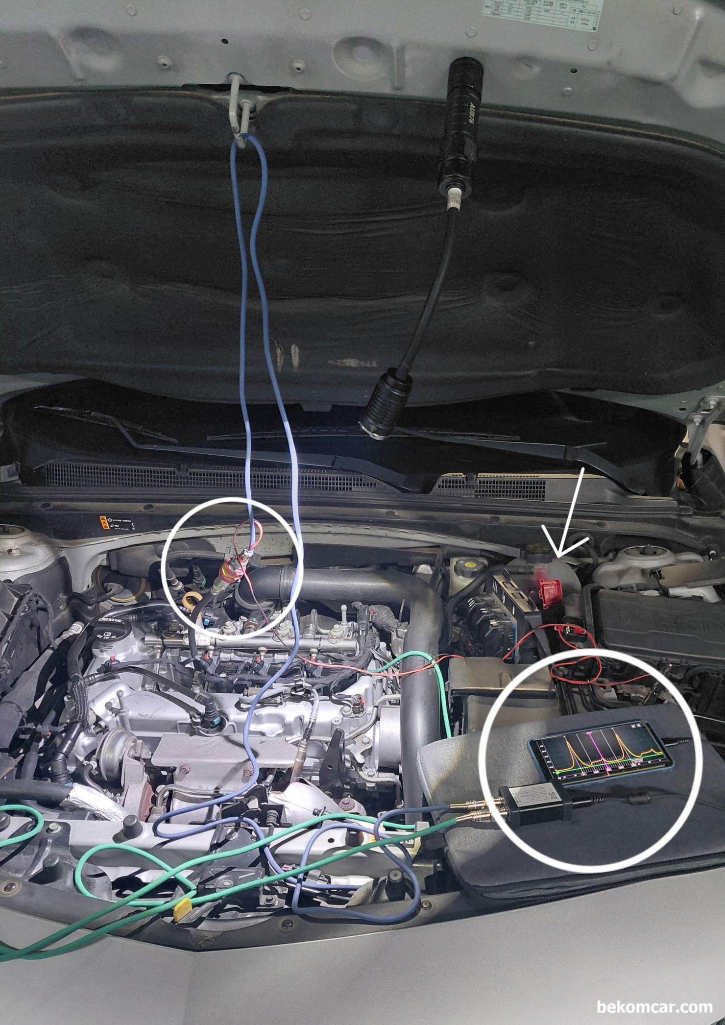 2017년 쉐보레 말리부 1.5T 실린더압축압력 측정환경, 2017년 쉐보레 말리부 1.5T 실린더압축압력 측정환경이다. PS16 & HS512Max 를 사용해서 압력파형을 측정한다.|贝科姆汽车 (bekomcar)