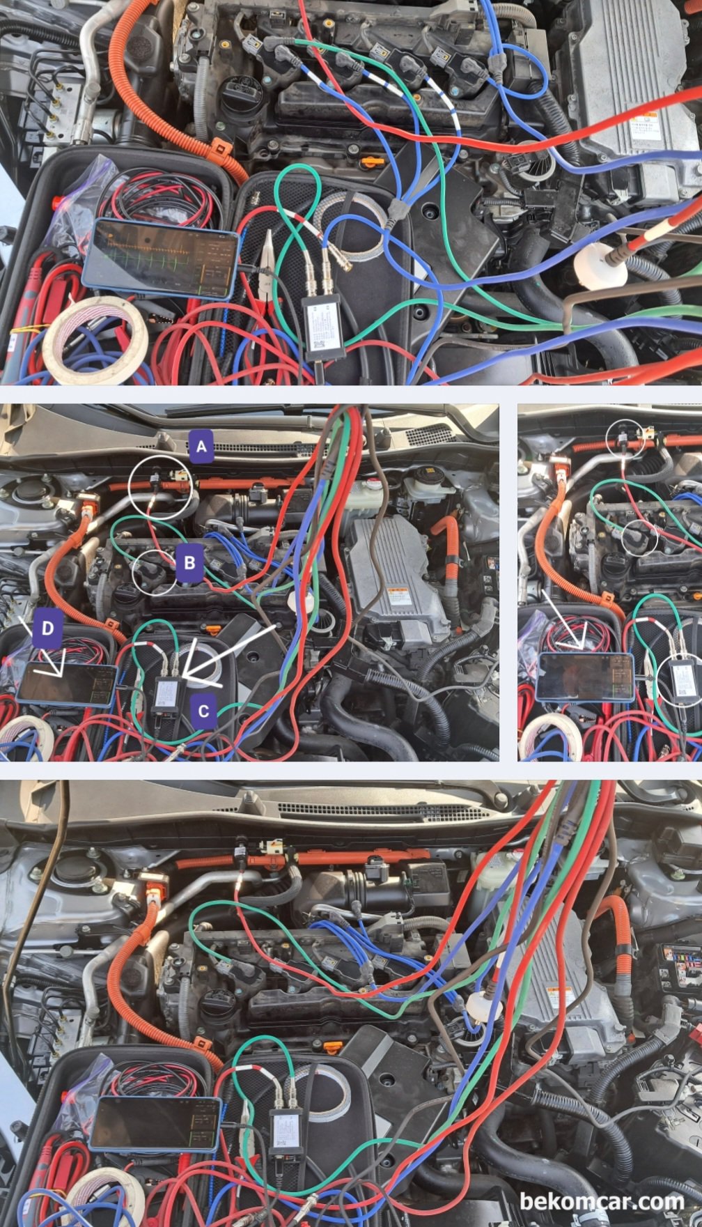 베콤카 중고차 구매점검 사례, 혼다 어코드 9.5세대 하이브리드, 혼다 어코드 9.5세대 하이브리드 중고차 구매 정밀진단 과정으로 연료 시스템, 점화시스템, 엔진 기계적 고장 등 전반적인 엔진 진단을 위한 각종 센서류 등을 사용한다. 오실로스코프 파형분석은 일반적인 육안 점검이나 진단기 고장 코드 등 에서 발견하지 못 하 부분까지 정밀진단이 가능하다. 예를 들어 실화. 부조를 느끼지 못하고 고장 코드가 없더라도 정밀진단에서는 실화 분석이 가능하다.|ベコムカー (bekomcar)