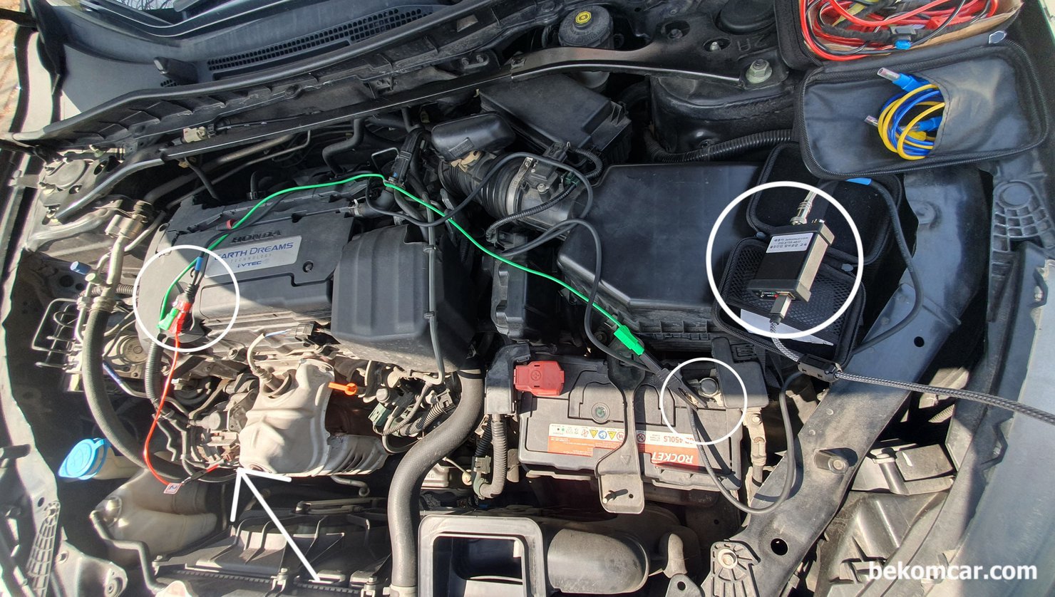 혼다 어코드 9세대 2.4L 린버스 통신 파형 및 알터네이터 제어상태 점검, 혼다 어코드 9세대 2.4L 린버스 통신 파형 및 알터네이터 제어상태 점검 기록이다. 오실로스코프 (HS512Max) 와 ROTKEE BNC 케이블 사용했다.  알터네이터 제어선 1개가 있고 여기에 탐침하고 배터리 마이너스에 접지를 해 준다. 꼭 접지하여야 파형이 노이즈 없이 제대로 측정된다.|بيكومكار  (bekomcar)