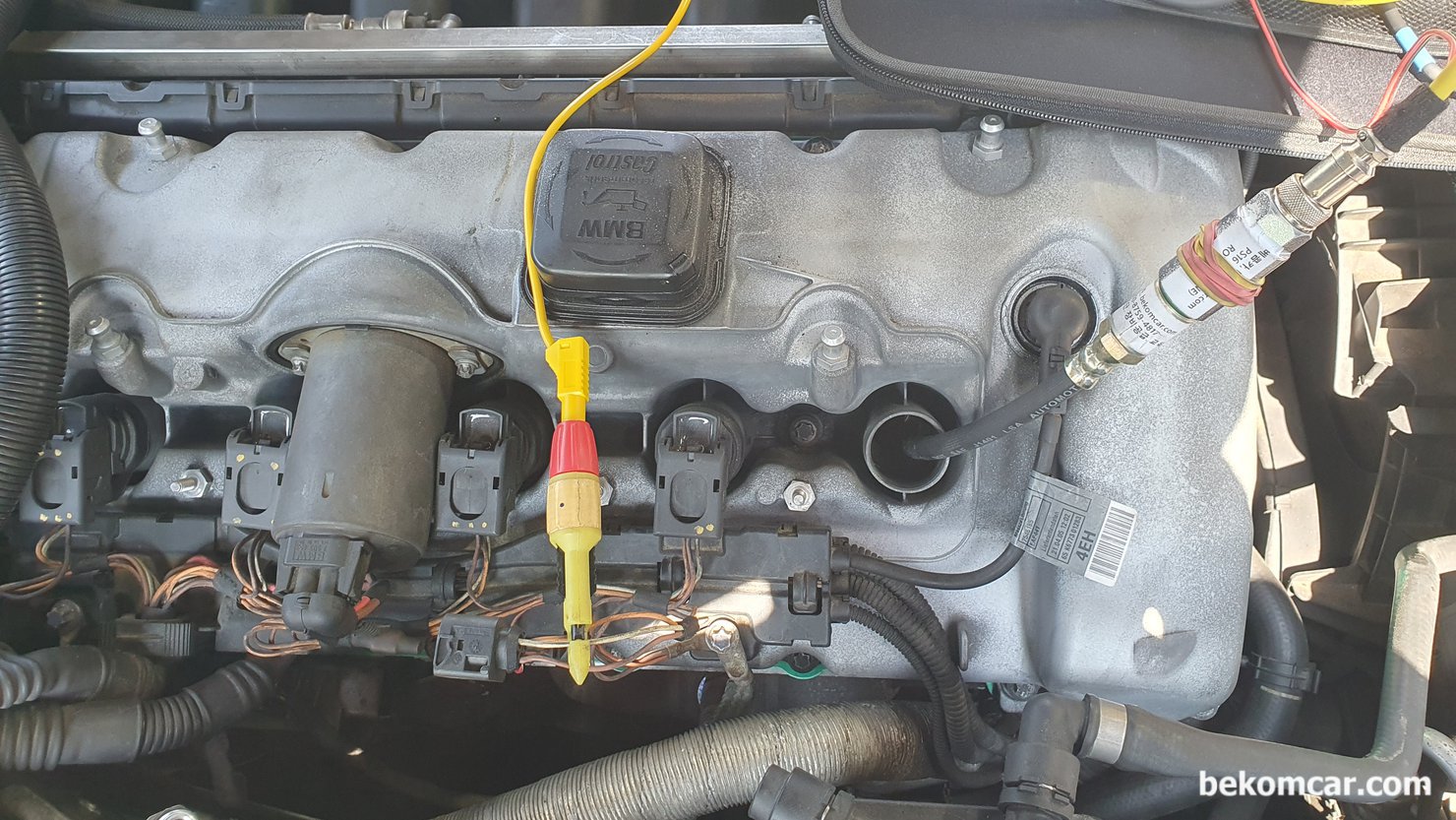 BMW 525i E60 시동꺼짐 실린더압축압력센서 파형 분석기록, BMW 525i E60 시동꺼짐 실린더압축압력센서 파형 측정 환경중에서 점화채널 연결 (#1번 실린더 점화코일) 과 실린더압력센서 (In Cylinder Pressure Transducer) 는 #1번 실린더에 설치하였다.|베콤카 차량정밀진단