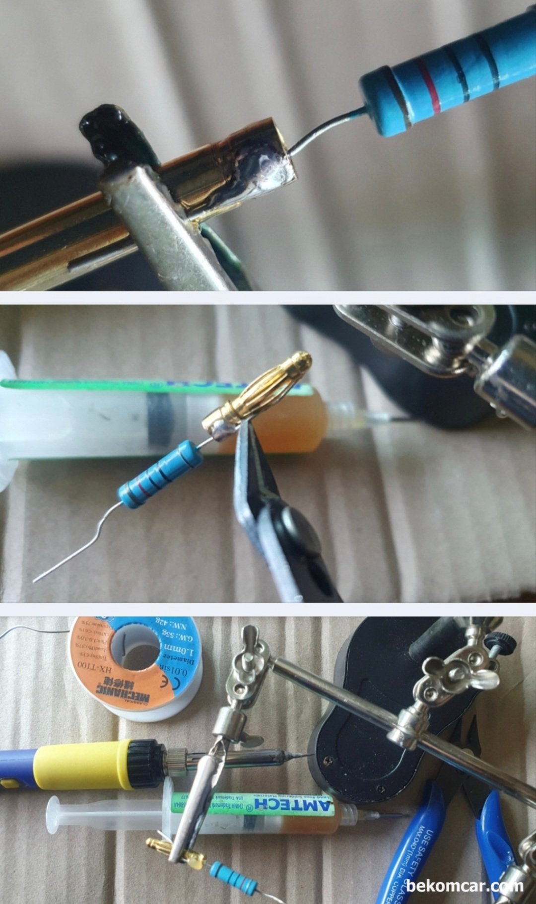 캔통신 부하전압강하 교육용 회로구성 특공 만들기 기록, 캔 통신저항 120옴 을 이용하여 손상없이 쉽게 사용가능하게 4mm 연결대 추가해준다. 부하전압강하 교육용 회로구성 에 필요하다.|bekomcar.com