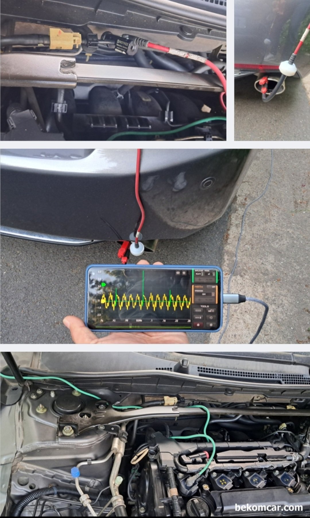 혼다 어코드9세대 다양한 진단방법 및 신제품 실험결과 기록, 혼다 어코드 9세대 2.4L DOHC 엔진, ROTKEE PDS 피에조 진동센서 를 이용하여 배기머플러에서 배출되는 공기압 변화를 측정하여 실화가 있는지 그리고 몇 번 실린더 실화인지 분석하는 방법이다. 국산차 수입차 구분은 없다. 내연기관 및 하이브리드 차량의 실호등 원인은 같기 때문이다.|ベコムカー (bekomcar)