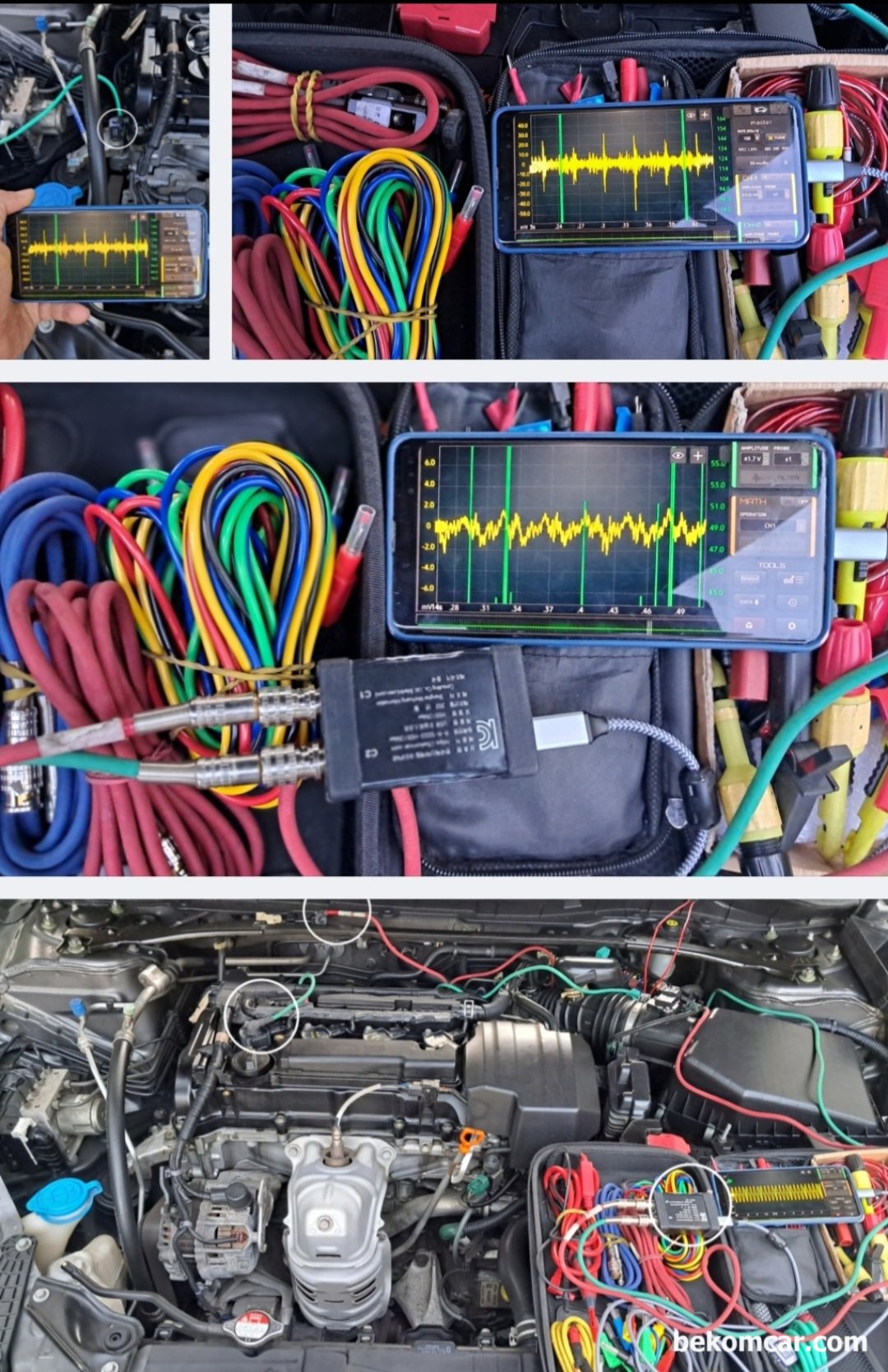 혼다 어코드9세대 다양한 진단방법 및 신제품 실험결과 기록, 혼다 어코드 9세대 2.4L DOHC 엔진, ROTKEE VS센서는 파이프를 통과하는 연료유속의 진동을 감지하여 실린더별 인젝터 분사량등 을 측정하는 방법론이다. 매우 정확하다. 그 외도 많은 다양한 측정장비 와 센서를 이용하여 차량진단을 한다.|ベコムカー (bekomcar)