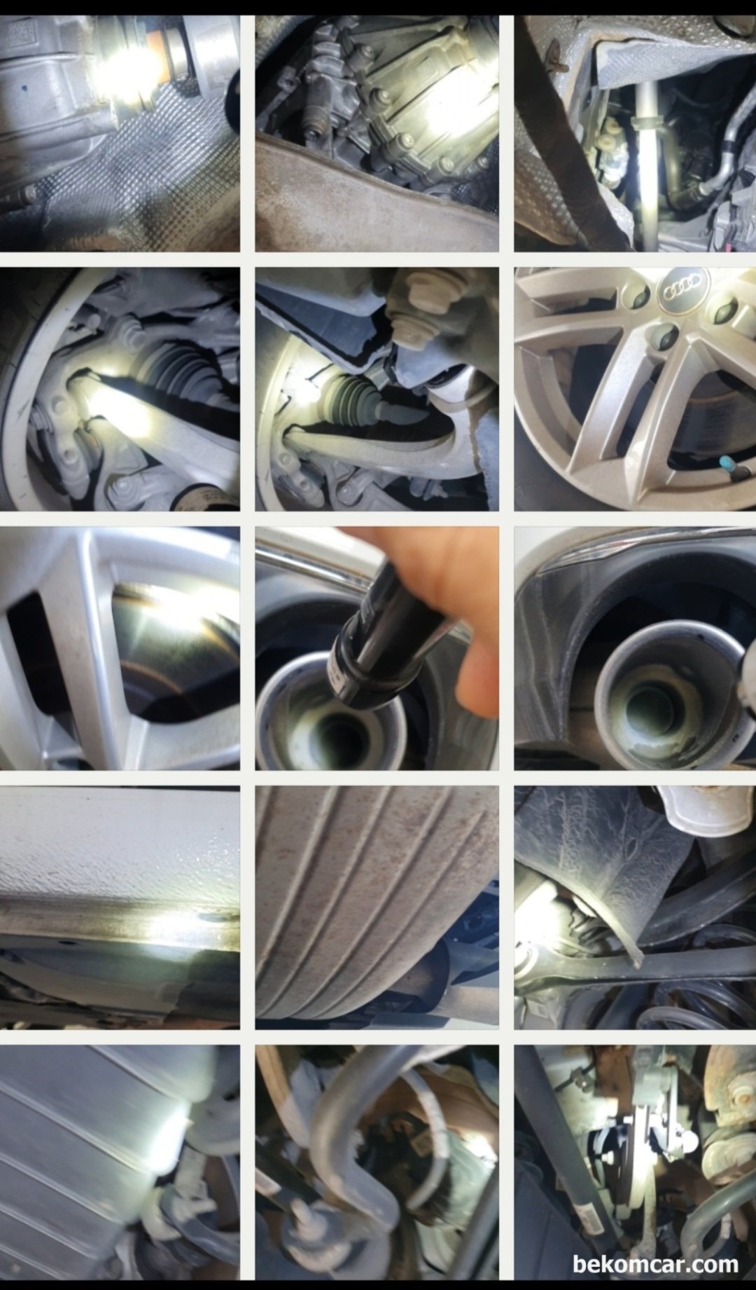 Audi A4 2016 EA888 GEN3 B9 Inspection Summary (Possible timing & head gasket leak), Engine room looks quite good, no water or oil leak and all seem in good shape with the original VW genuine parts. Under body also in good shape, no structural damage or oil or water leak. Upper and lower control arms, sway bars, bushings all look normal wear. Nothing to worry about engine room, under body, exterior or interior.|贝科姆汽车 (bekomcar)