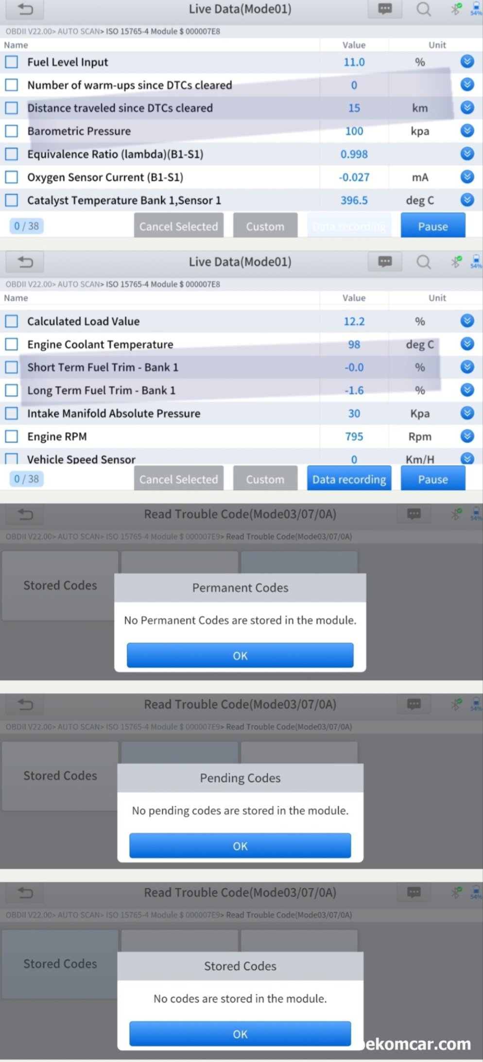 Audi A4 2016 EA888 GEN3 B9 Inspection Summary (Possible timing & head gasket leak), Scanner data also shows nothing special with a few DTCs not critical though. One thing that bothers me was the deletion of DTC about 15km ago. Drive cycles may not yet completed for other potential DTCS. That is yet to be known at a later day with enough drive cycles.|贝科姆汽车 (bekomcar)